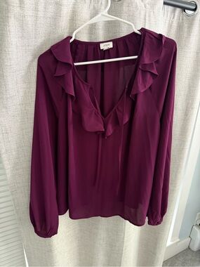 J. Crew Ruffle V-Neck Blouse in Deep Plum
